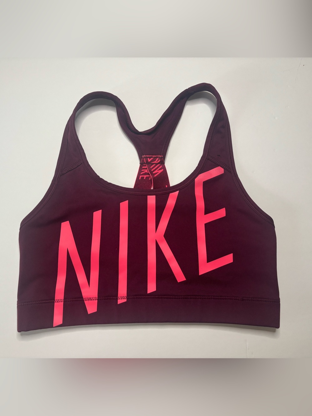 Nike Burgundy Sports Bra with Bright Pink Logo Size Medium